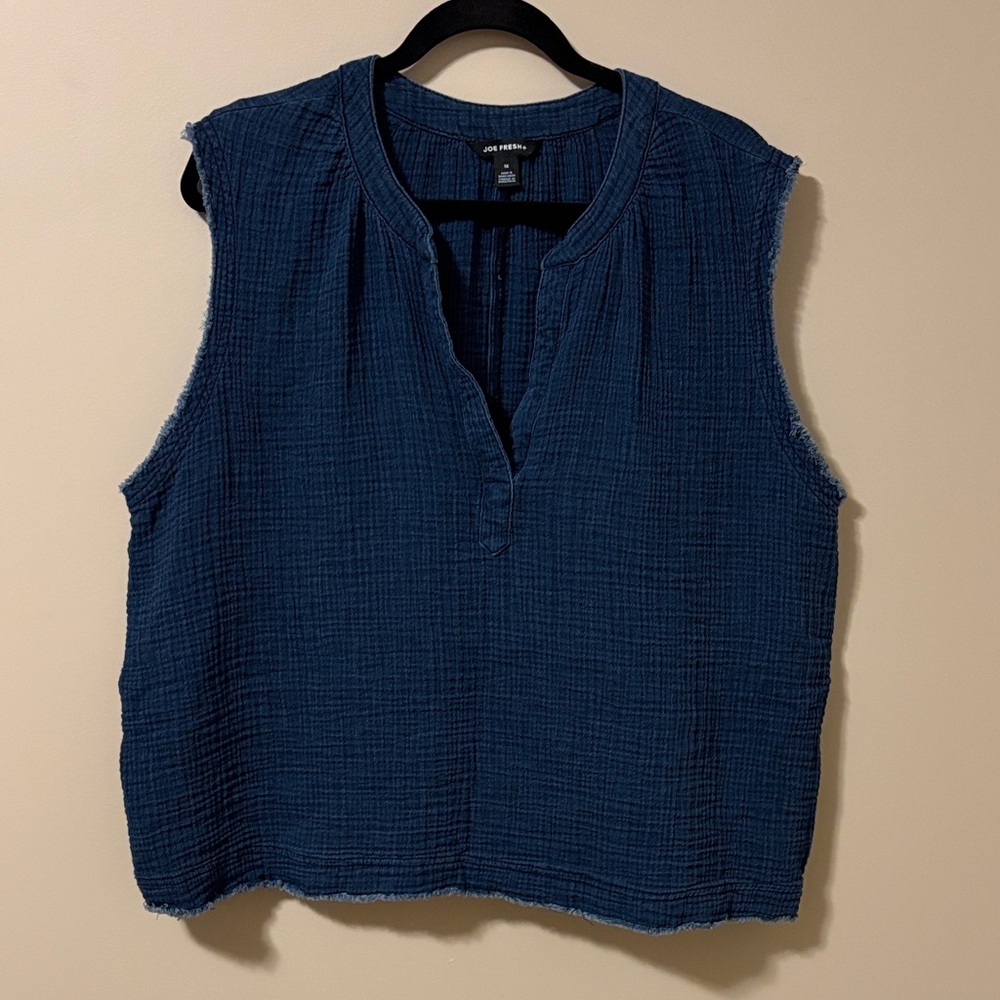 Joe Fresh Textured Navy Sleeveless Blouse